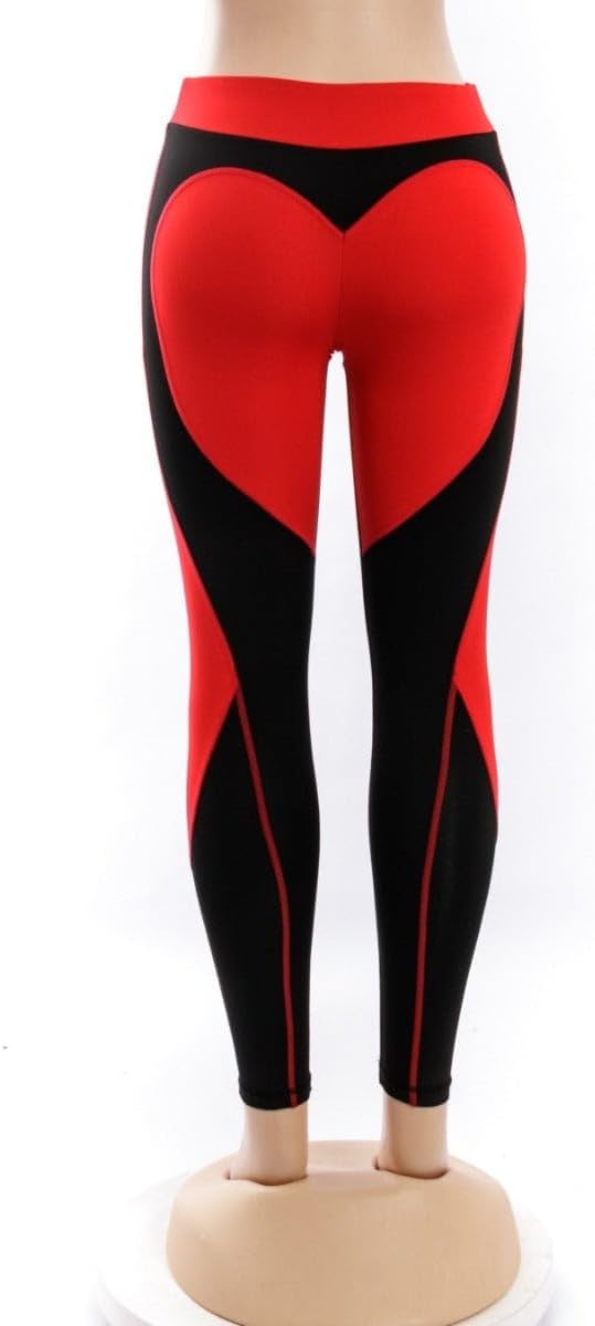 Women's Heart Shaped Pants, Patchwork Printed, High Elasticity Sports Leggings